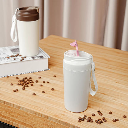 16oz Ceramic Travel Mug with Lid- 100% Real Ceramic Liner (No Coating), Heat-Resistant Outer Wall, Leak-Proof Lid with Detachable Strap, Fits Car Cup Holder