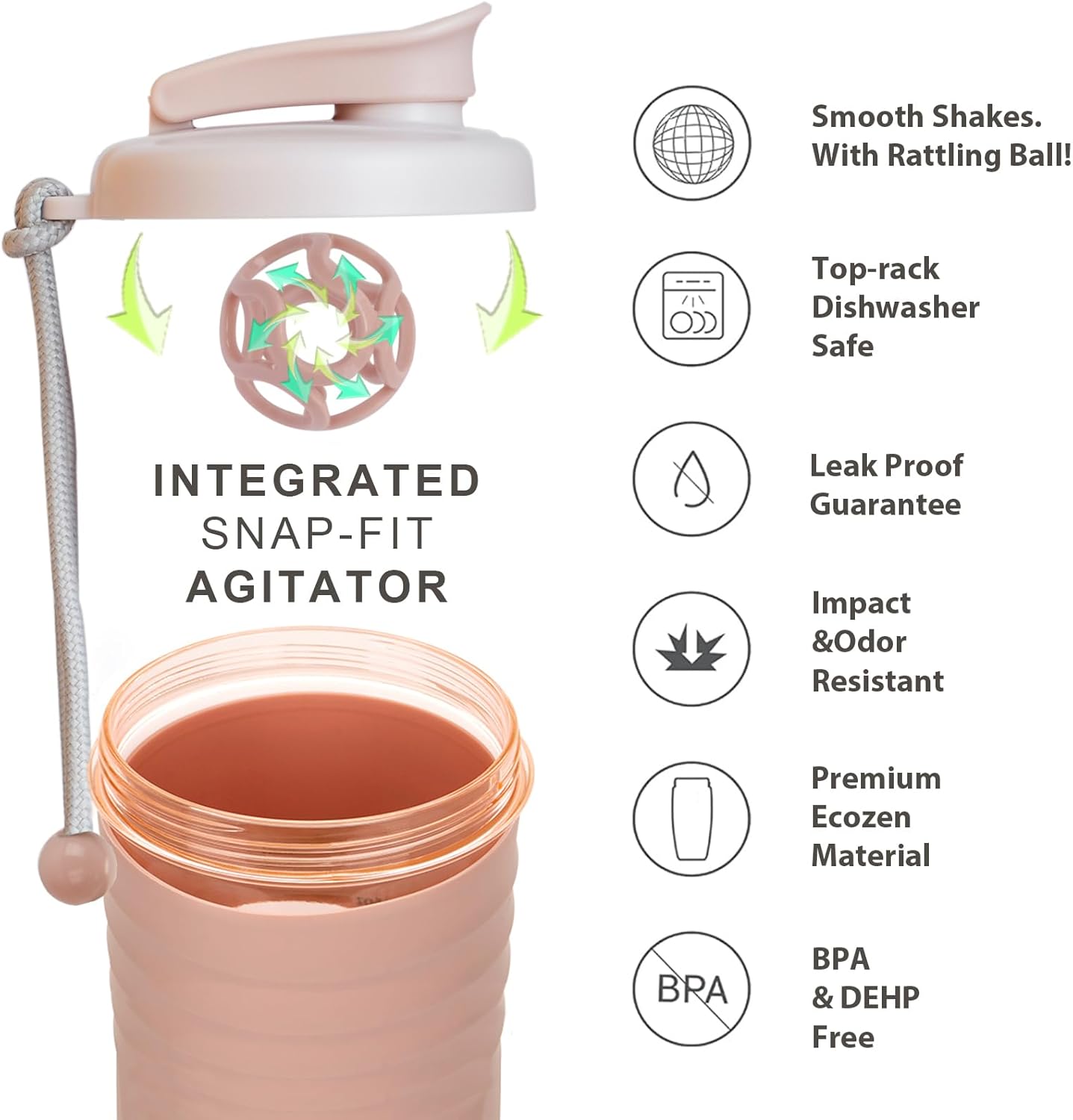 Shaker Bottle for Protein Mixes，24 oz，Protein Shaker Bottles with Whisk Ball, Mixer Bottle, Protein Bottle,Portable Pre Workout Whey Protein Drink Shaker Cup，Pink