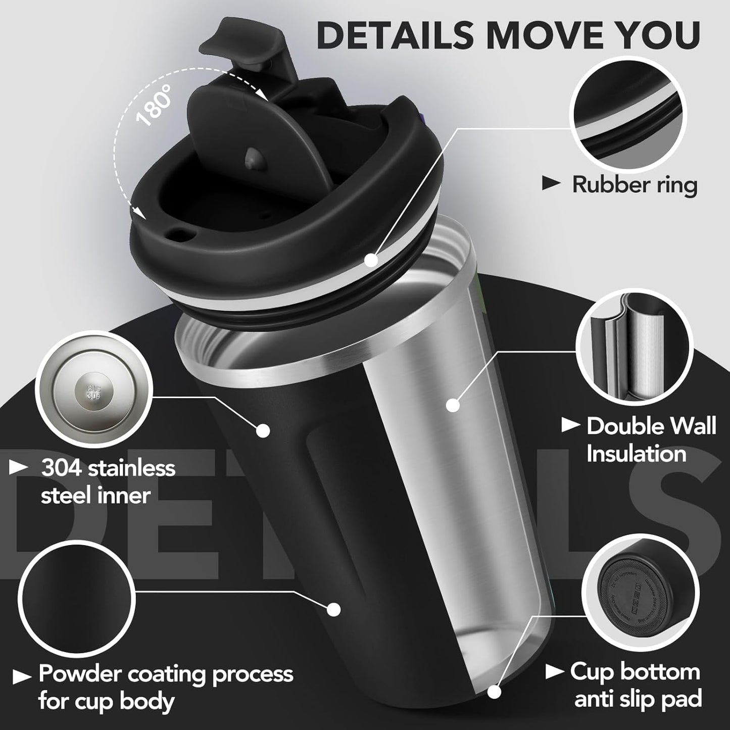 Volhoply 12 oz Double Wall Insulated Vacuum Travel Coffee Mugs with Flip Lid Bulk 2 Pack,Reusable Stainless Steel Leak Proof Coffee Cup,Portable Cafe Thermal Tumbler for Hot & Cold Drinks(Mix,2 Set)