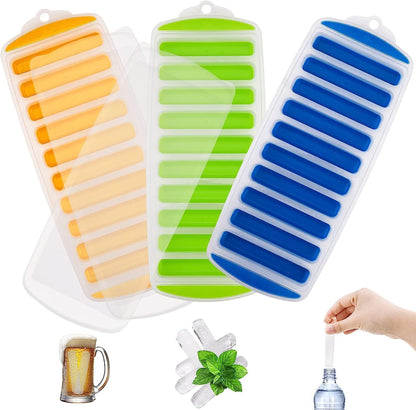 2 Pcs Long Ice Stick Tray Silicone with Lid,Water Bottle Ice Cube Tray with Easy Push and Pop Out Material, Ideal for Sports and Water Bottles