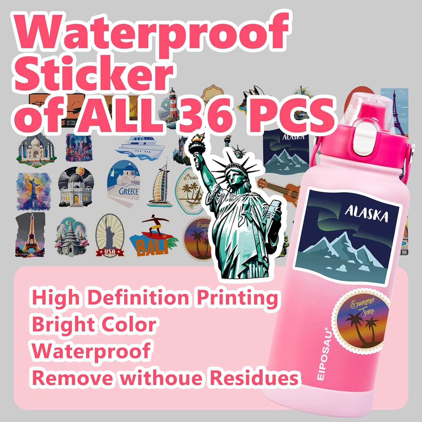 Insulated Water Bottle with Lid & Boot & Stickers, 24 oz Stainless Steel Sweat Free Bottle Keep Cold 24H, BPA-Free Sports Wide Mouth Water Bottle, BlueBlack