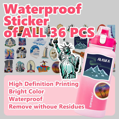 Insulated Water Bottle with Lid & Boot & Stickers, 24 oz Stainless Steel Sweat Free Bottle Keep Cold 24H, BPA-Free Sports Wide Mouth Water Bottle, BlueBlack