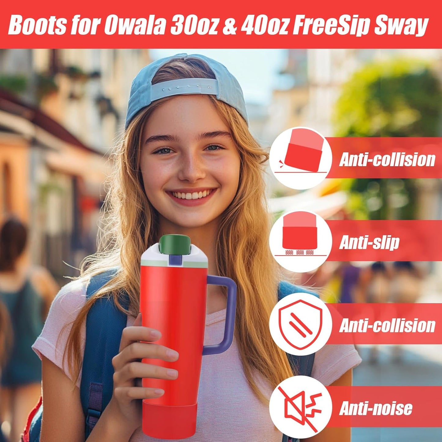 Mity rain 2PCS Protective Silicone Boots for Owala 30oz & 40oz FreeSip Sway Bottles & Tumblers - Accessories for owala, Enhances Stability & Prevents Scratches(Black Cherry)