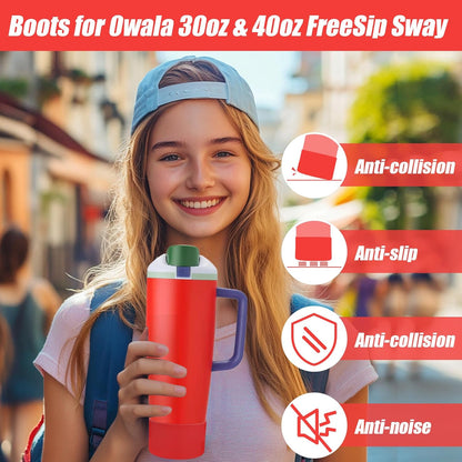Mity rain 2PCS Protective Silicone Boots for Owala 30oz & 40oz FreeSip Sway Bottles & Tumblers - Accessories for owala, Enhances Stability & Prevents Scratches(Black Cherry)