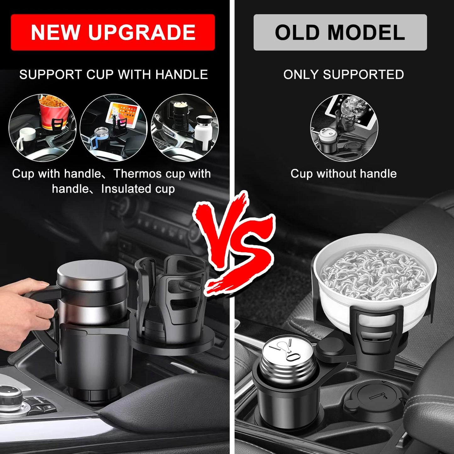 Cup Holder Expander for car 2 in 1 Multifunctional Car Cup Holder Extender Adapter with Adjustable Base Compatible with Hydro Flask, Yeti, Nalgene, 32/40 oz Large Bottles Drinks Mugs