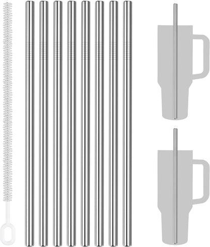 Tomorotec 8-Pack Stainless Steel Straws Fit for 40oz Stanley Tumblers, 12" Metal Straws Fit for Stanley Cup with 1 Brush, Reusable Drinking Straws for Smoothies, Milkshakes, Dishwasher Safe & BPA-Free