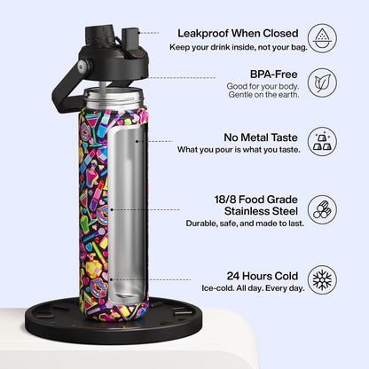 ENCOOL Insulated Water Bottle with Straw Stainless Steel Water Bottle, Leak-Proof, BPA-Free, Double Wall Vacuum Keeps Cold for 24 Hours for Sports, Travel, School (26 oz, Cotton Candy) - Colors C