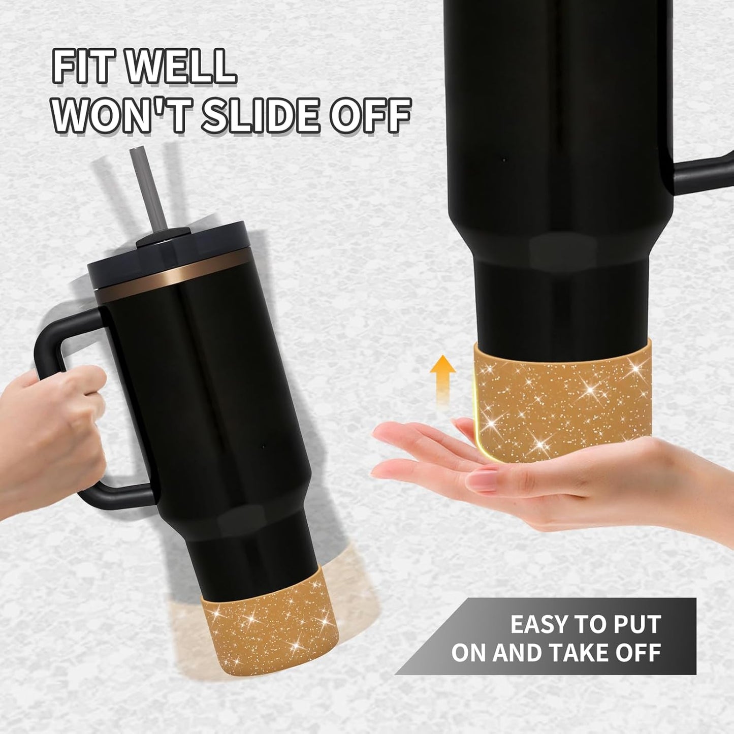 WUQID Protective Bling Silicone Boot Sleeve, Compatible with Stanley Tumbler 20-40oz & Hydro Flask Bottle 12oz-24oz, Glitter Reduces Dents Sleeve Cover for More Bottles/Tumblers Bottom of 2.83-2.95in