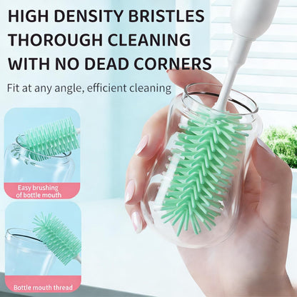 Rechargeable Electric Bottle Brush with Stand - 360° Spin Silicone Cleaner for Baby Bottles, Breast Pumps & Small Household Containers (Sea Blue)