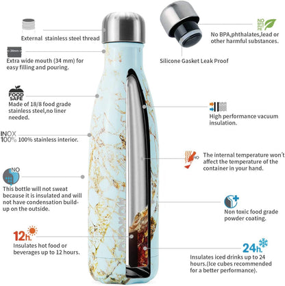 BJPKPK Insulated Water Bottle 12oz Small Stainless Steel Water Bottles Reusable Metal Thermal Keep Cold and Hot,Dreamy Purple - Colors A