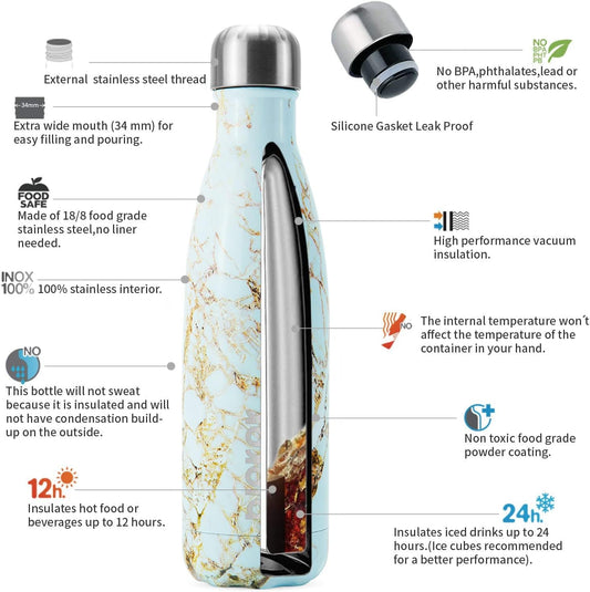 BJPKPK Insulated Water Bottle 12oz Small Stainless Steel Water Bottles Reusable Metal Thermal Keep Cold and Hot,Dreamy Purple - Colors A