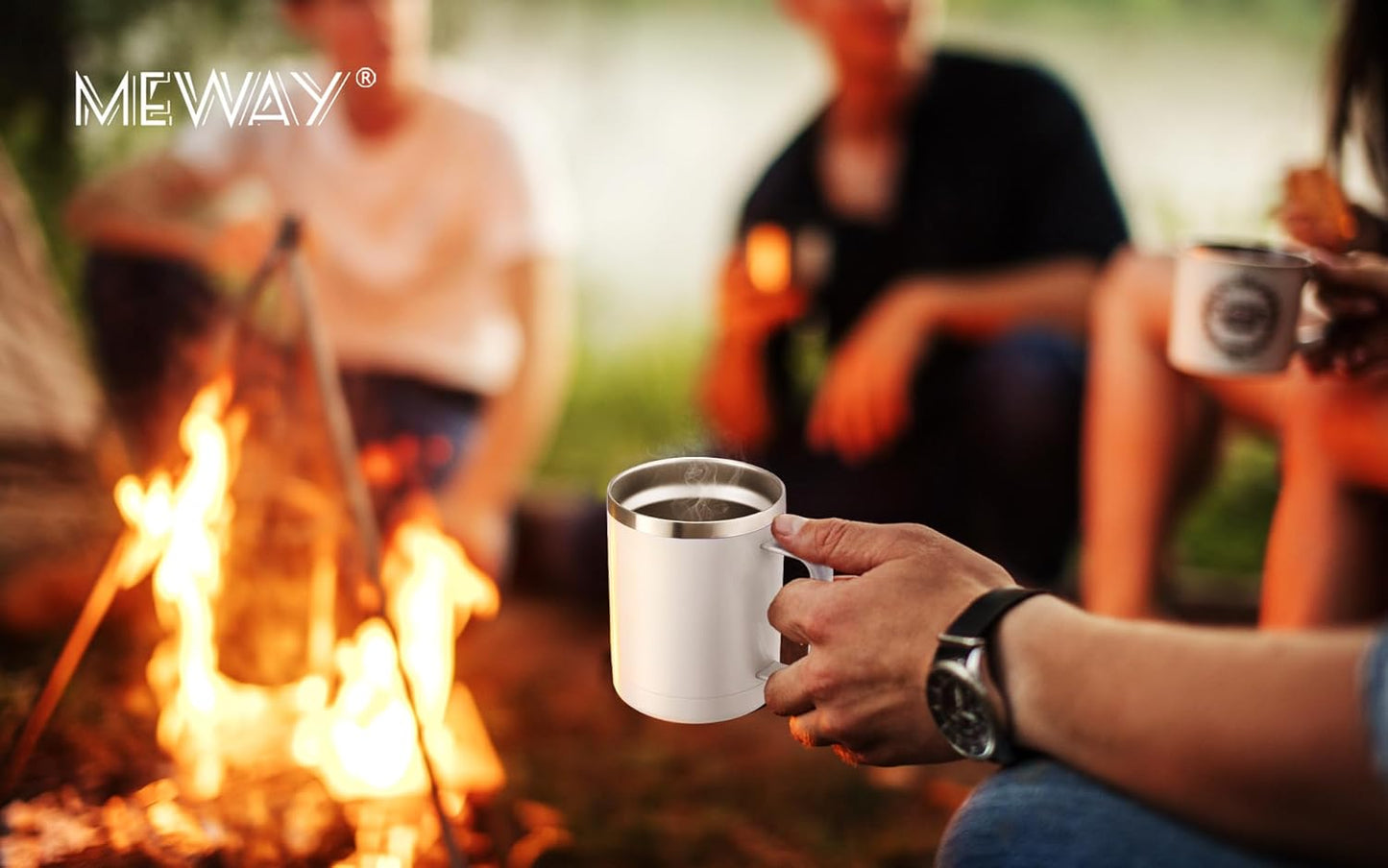 MEWAY 12oz Coffee Mug With Handle and Sliding Lid,Stainless Steel Travel Tumbler Cup with Handle,Double Wall Vacuum Insulated Camping Cup for Hot & Cold Drinks Tea (Black,Set of 1
