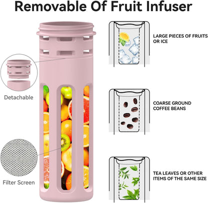 64oz Half Gallon Fruit Infuser Insulated Stainless Steel Water Bottle Jug, 48H Cold & 24H Hot, Large Capacity for Travel Hiking Mountain Climbing Black