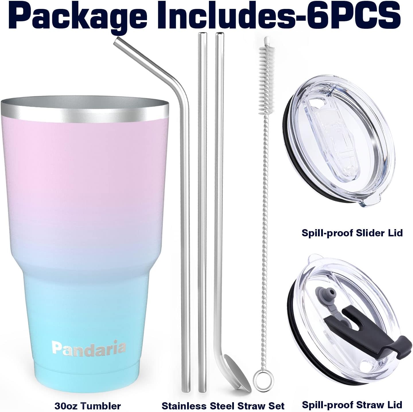 30 oz Travel Coffee Tumbler Cup, Double Wall Stainless Steel Reusable Spill Proof Tumbler with Straw, Leak Proof Insulated Tumbler with Straw for Iced Coffee, Tea & Water (Black)