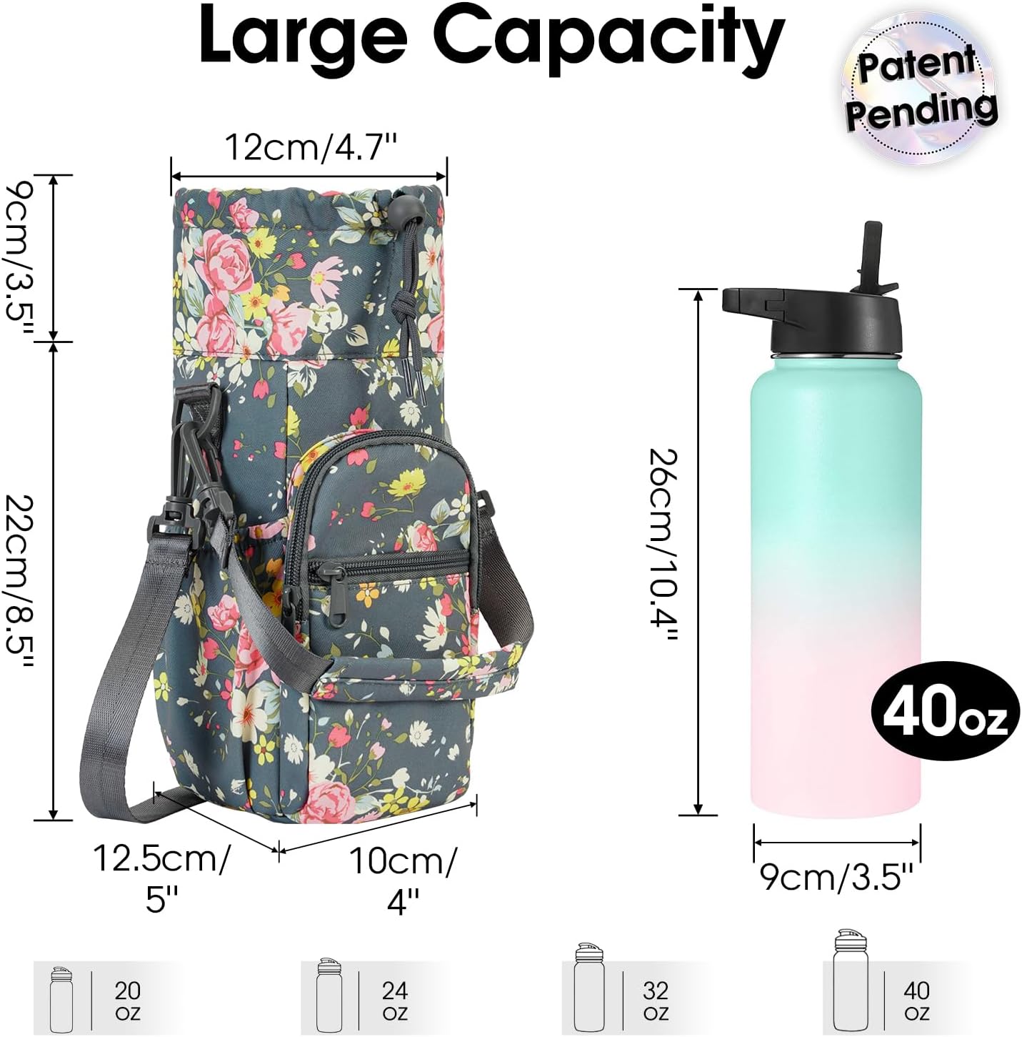 sportsnew Water Bottle Holder 40oz Crossbody Insulated Cup Sleeve Water Bottle Carrier Sling Bag with Phone Pocket, Walking