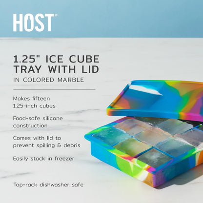 Host Ice Cube Tray, Makes Four 5-Inch Long Cubes, Durable Silicone Trays with Easy Release Design, Perfect for Water Bottles and Highball Glasses, Home Bar Accessories, Set of 1, Marble