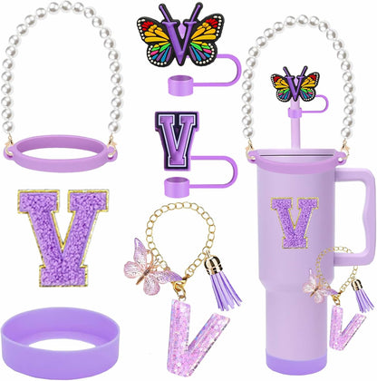 7pcs Cup Accessories for Stanley 30/40oz Tumbler, Handle Strap, Straw Cover, Silicone Boot, Letter Charm Stickers