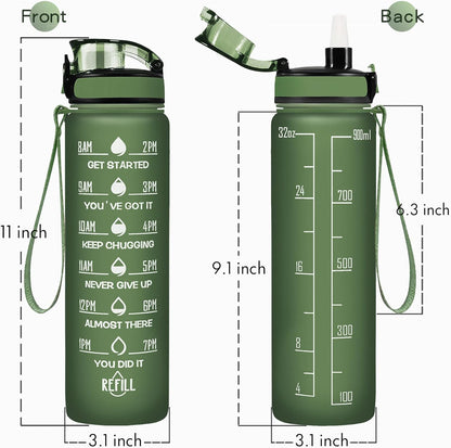 Enerbone Water Bottle, Leakproof BPA & Toxic Free, Motivational Water Bottle with Times to Drink and Straw, Fitness Sports Water Bottle with Strap for Office, Gym, Outdoor Sports