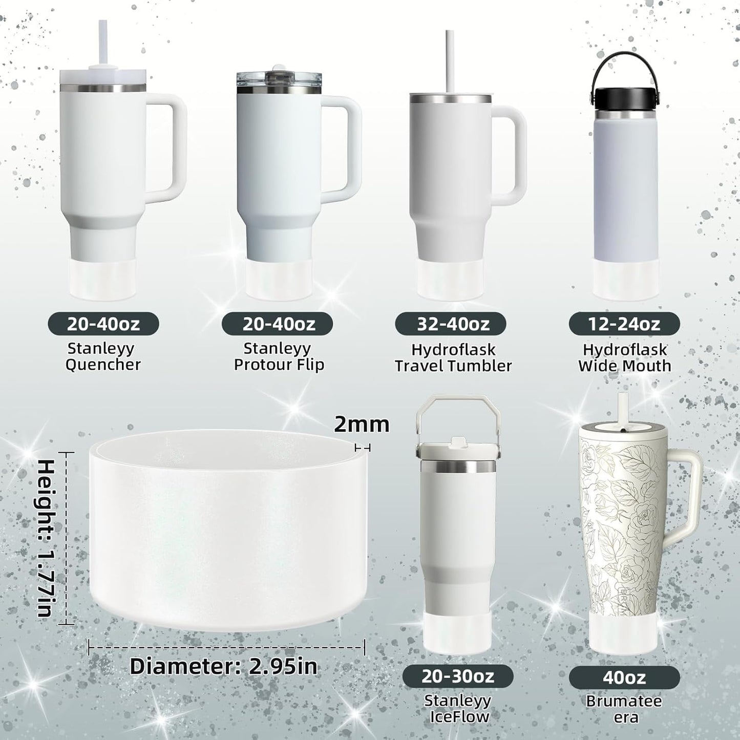Glossy Gradient Silicone Boot, Compatible with Stanley H2.0 20-40oz & IceFlow 20-30oz, Chameleon Metallic Shimmer Cup Sleeve Protector for Hydroflask and Bottle Bottom with 2.8-3in