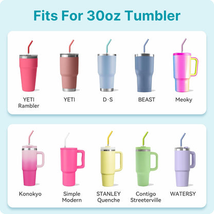 40 oz Straight Metal Straws for 40 oz Stanley Tumbler, 6 Pcs Stainless Steel Reusable Drinking Metal Straw with Colourful Silicone Tips,Straw for Glass Cups, BPA FREE