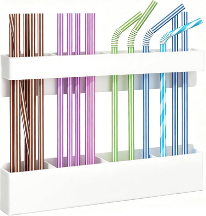 MCleanPin Magnetic Straw Holder for Fridge and Cabinet Door Adjustable Straws Organizer Storage Dispenser for Kitchen Bar Counter Cupboard Black