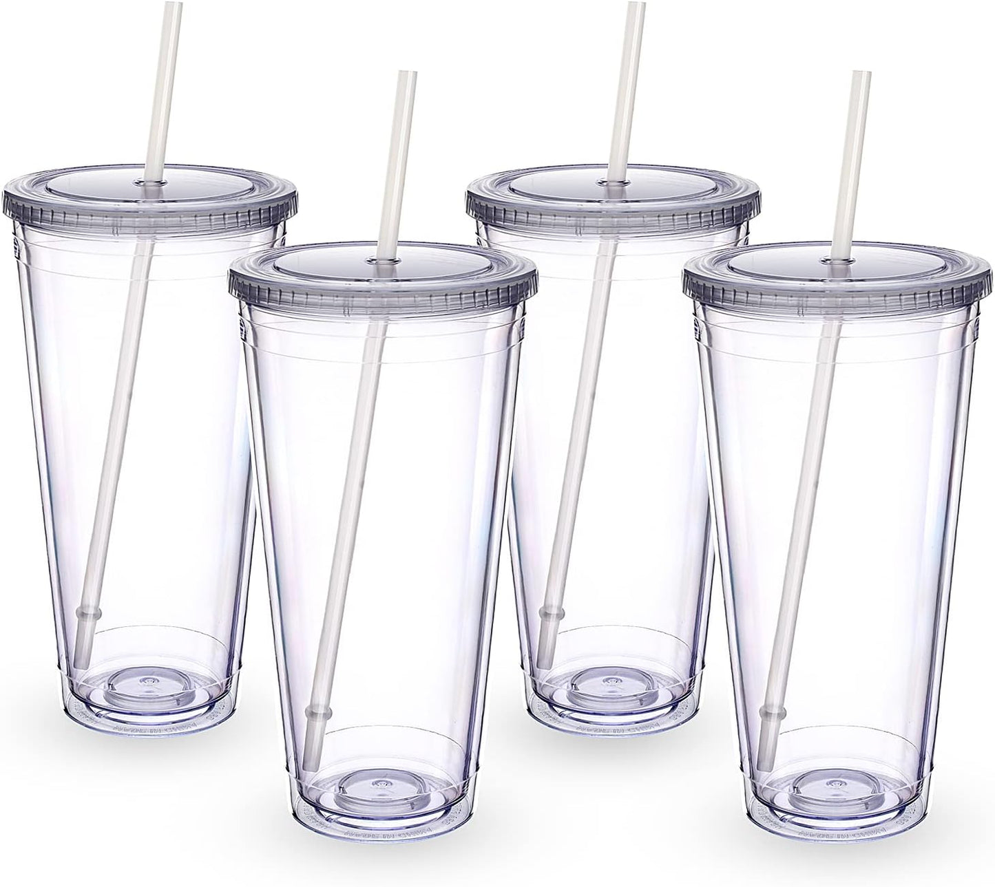 Zukro Clear Acrylic Tumbler with Straw and Lid 32 oz, Double Walled Insulated Reusable Plastic Iced Coffee Cup, To Go Cup Perfect for Parties, Birthdays, Fit in Cupholder, BPA Free, Clear, 2 Pack