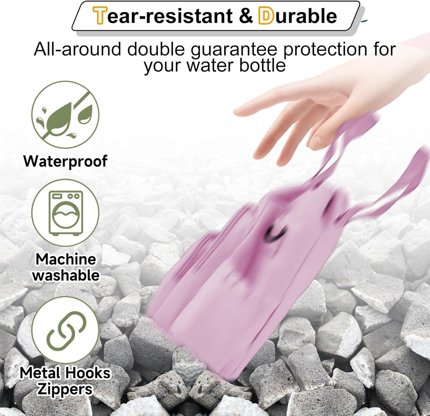 Water Bottle Holder with Strap, 4 Big Pockets with Compartment, 24oz/32oz/40oz Crossbody Water Bottle Carrier Bag