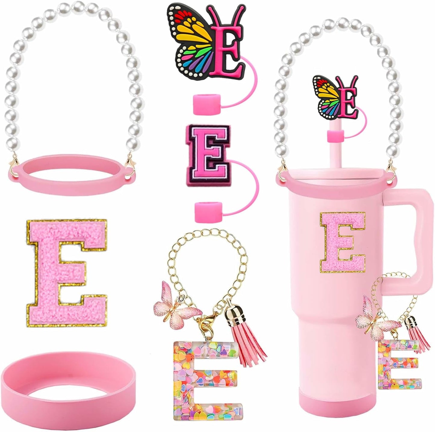 7pcs Cup Accessories for Stanley 30/40oz Tumbler, Handle Strap, Straw Cover, Silicone Boot, Letter Charm Stickers