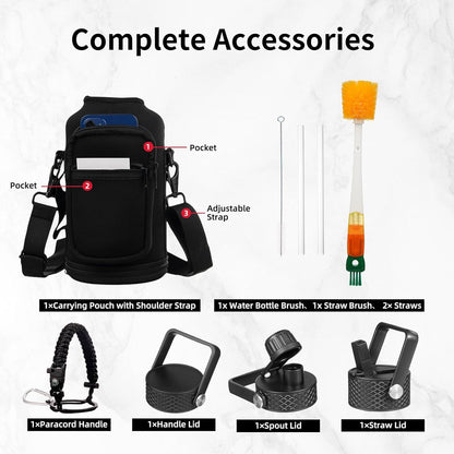 Insulated Water Bottle 40oz,Triple Wall Vacuum Stainless Steel(Dishwasher Safe),Leak Proof & Non-BPA,Flask Jug with Paracord Handle & Straw Spout Lids Sports Cherry Blossom