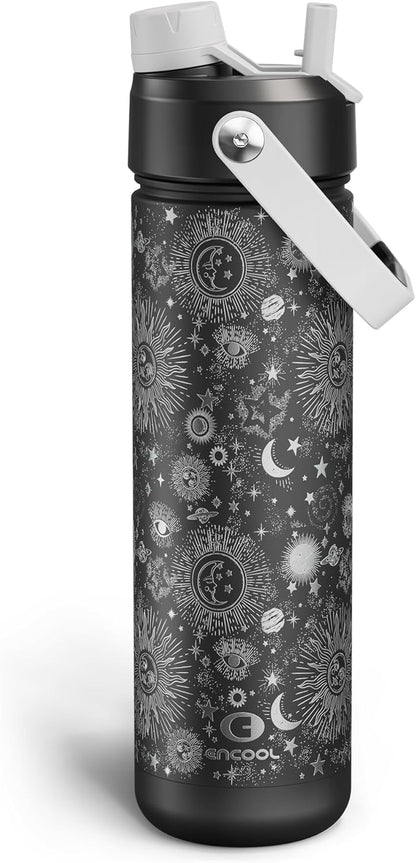 ENCOOL Insulated Water Bottle with Straw Stainless Steel Water Bottle, Leak-Proof, BPA-Free, Double Wall Vacuum Keeps Cold for 24 Hours for Sports, Travel, School (26 oz, Cotton Candy) - Colors B