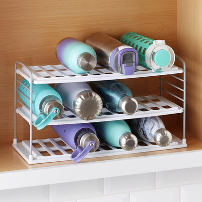 YouCopia UpSpace Water Bottle and Travel Mug Cabinet Organizer, Adjustable Storage Rack for Kitchen Organization, 3-Shelf