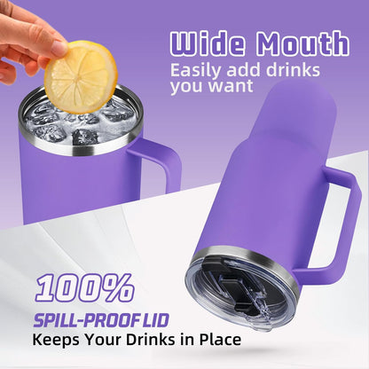 20 oz Tumbler with Handle, Stainless Steel Insulated Tumbler with Lid and Straw, Double Wall Vacuum Coffee Mug Tumbler, Insulated Coffee Thermal Cup for Cold and Hot (Light Purple)