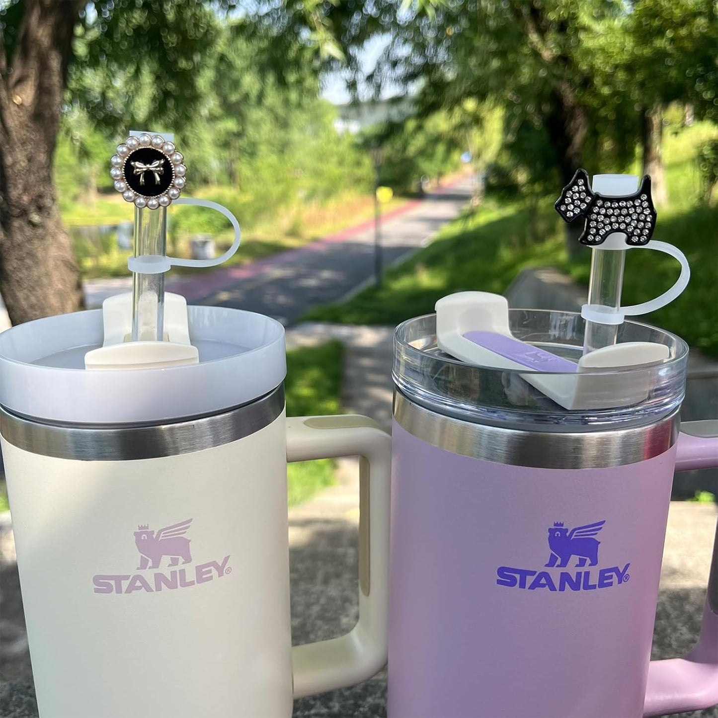 Bling Diamond Straw Cover for Stanley Cup Accessories - Silicone Straw Toppers with Silver Rhinestone fit 9-12mm Straws