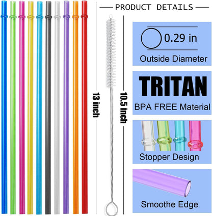 ALINK 10.5 in Long Reusable Plastic Straws with Brush, Tritan Hard Plastic Tumbler Straws, 10 Rainbow Colored Replacement Straw for 16 OZ 20 OZ 30 OZ Stanley, YETI, Starbucks Tumblers, Mason Jars