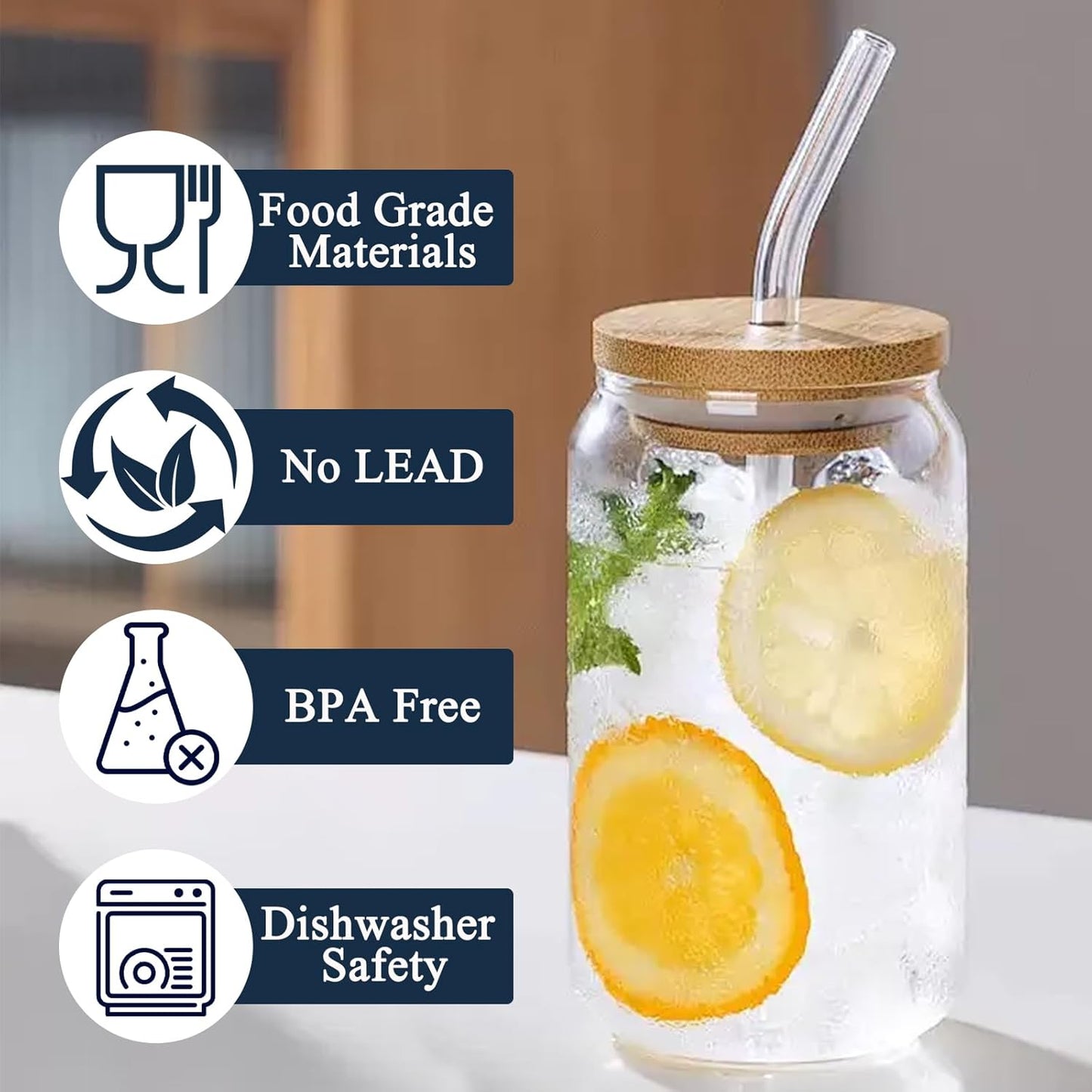 6 Pack Reusable Glass Straws,8.5'' x10MM,3 Straight and 3 Bent with 2 Cleaning Brushes,Perfect for Smoothies,Tea,Juice
