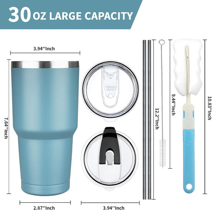 20 oz Tumbler with Lids and Straws, Stainless Steel Insulated Coffee Tumbler, Double Wall Vacuum Insulated Travel Mug Cup, Leakproof Thermal Coffee Cup for Hot and Cold Drinks (azure blue)