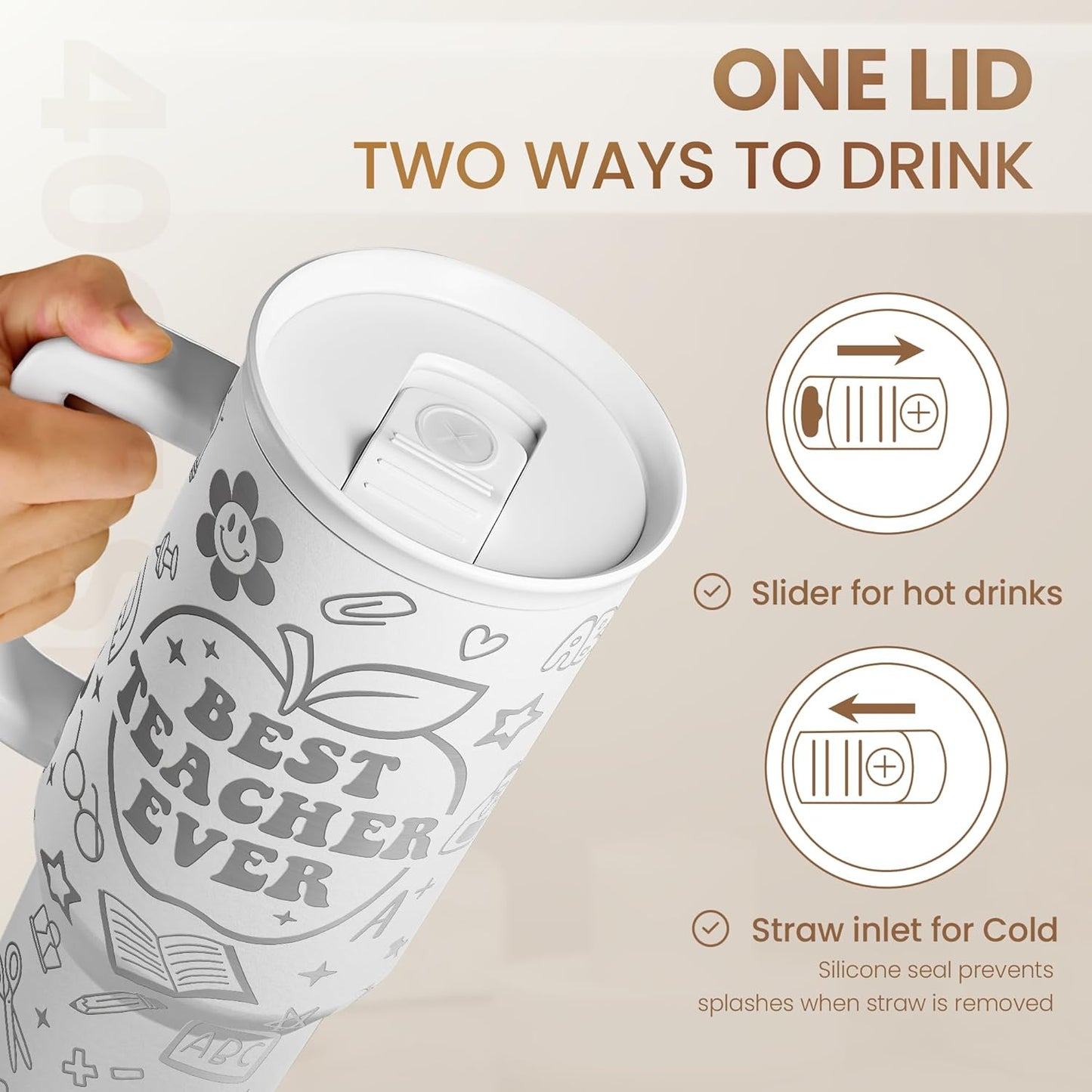 Floral Tumbler with Handle 40oz, Stainless Steel Insulated Tumblers Coffee Travel Mug Cup with Straw, Flower Coffee Cup Gifts for Women Girls, Gift for Her on Christmas Birthday Mothers Day