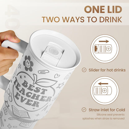 Floral Tumbler with Handle 40oz, Stainless Steel Insulated Tumblers Coffee Travel Mug Cup with Straw, Flower Coffee Cup Gifts for Women Girls, Gift for Her on Christmas Birthday Mothers Day