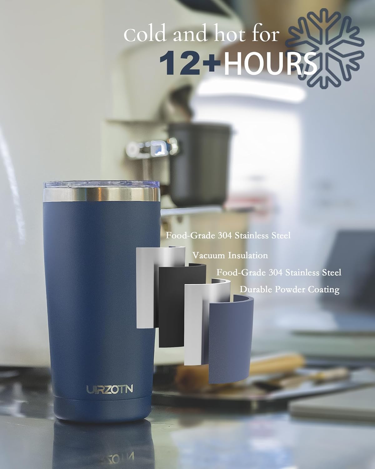 Travel Coffee Tumbler 20oz, Leakproof Travel Coffee Mug with Dual Lids and Straw, Stainless Steel Double Wall Vacuum Insulated Tumbler for Hot/Iced Drinks (Navy Blue, Textured Matte)