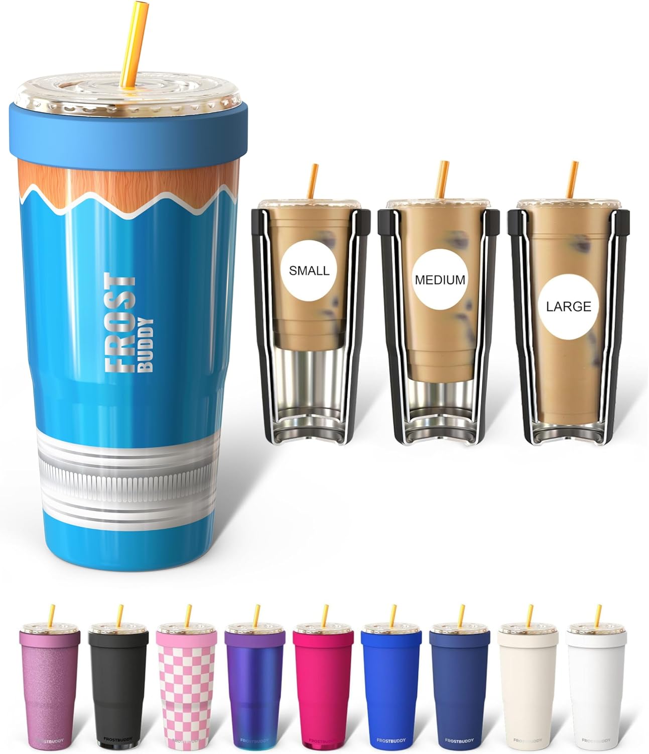 Frost Buddy Togo Buddy | 30 oz Stainless Steel Vacuum Insulated Tumbler | To Go Coffee Cup – Iced Coffee Cups, Iced Coffee Sleeve, Travel Mug, Thermal Cup for Hot & Cold Drinks, Dunkin Cup (Pencil) - Colors B