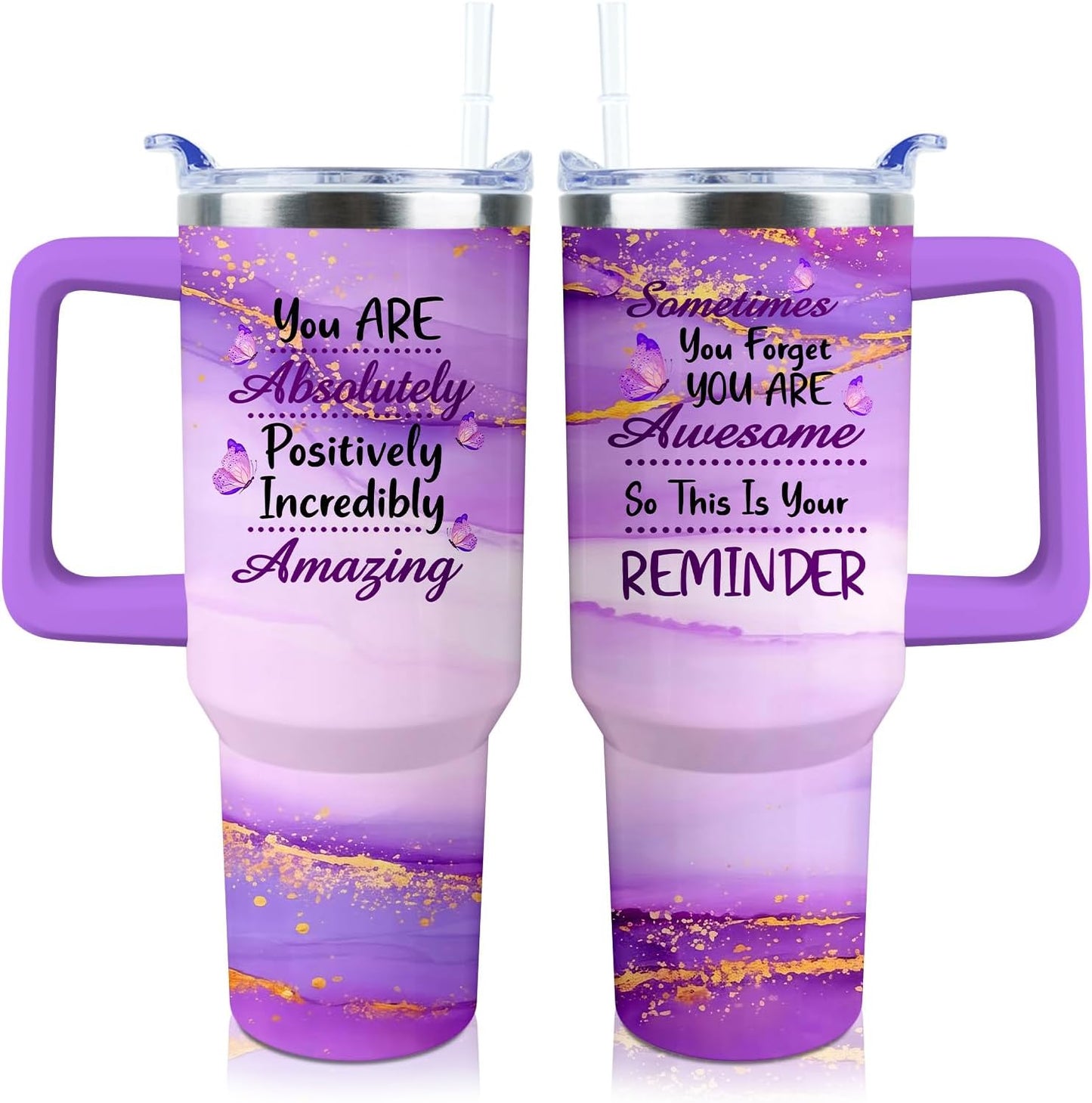 40 oz Tumbler with Handle and Straw Lid Leak Proof | You're Awesome Inspirational Mother's Day Birthday Gifts for Women Men Coworker Friends | Stainless Steel Cup Dishwasher Safe