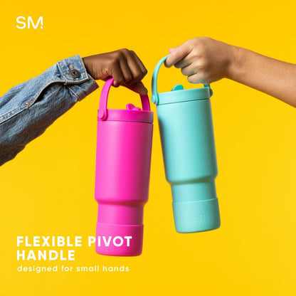 Simple Modern Trek Pivot | 24oz Kids Flip Straw Tumbler with Handle and Silicone Boot | Insulated Water Bottle Stainless Steel Cup | School Travel Jug | Seaside