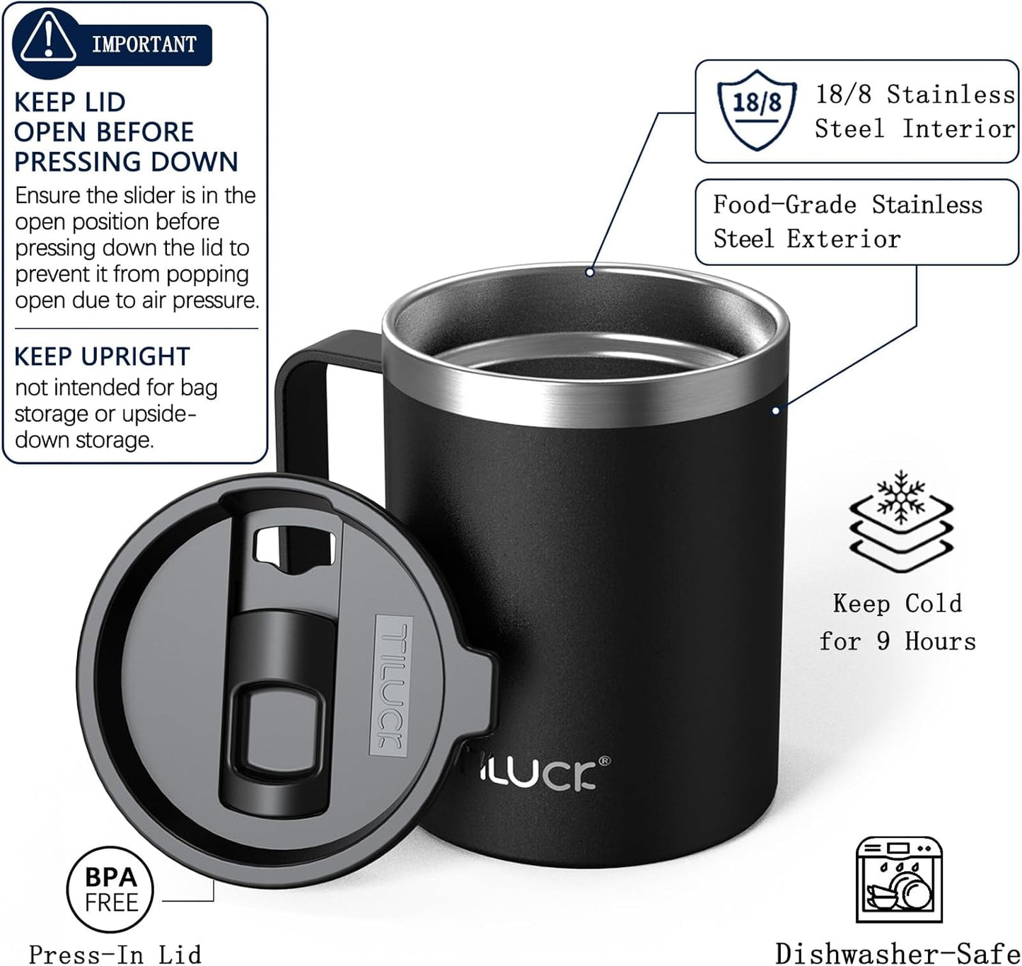 TILUCK 20 oz Insulated Tumbler with BPA-Free Lid, Stainless Steel Vacuum Travel Coffee Mug, Double Wall Coffee Tumbler（20oz，Matte DarkBlue）