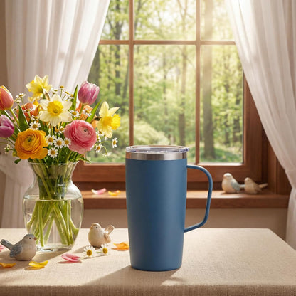 Trwcrt 19oz Insulated Coffee Mug with Handle, Double Wall Vacuum Stainless Steel Travel Coffee Tumbler, Blue