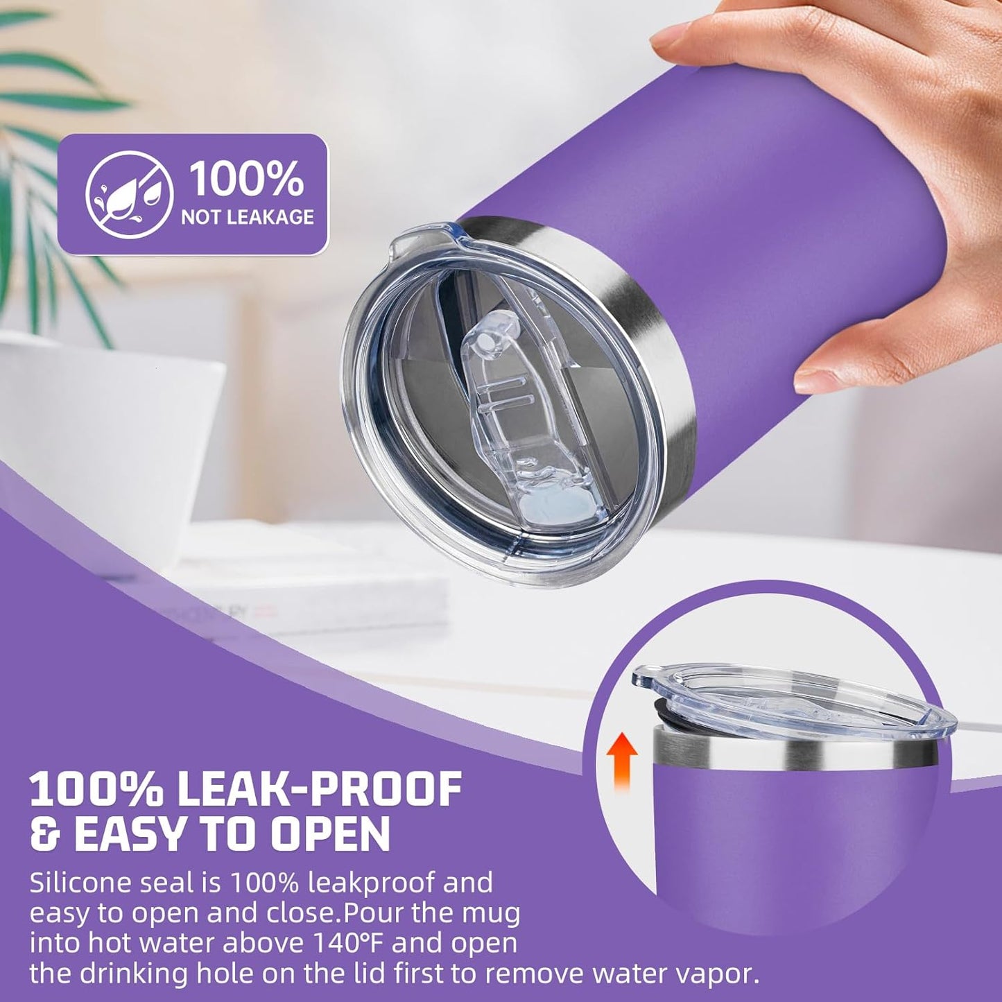 20 oz Tumbler with Lids and Straws, Stainless Steel Insulated Travel Coffee Mug, Double Wall Vacuum Insulated Tumblers, Powder Coated Coffee Tumbler for Cold & Hot Drinks (Light Purple)