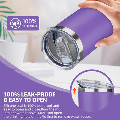 20 oz Tumbler with Lids and Straws, Stainless Steel Insulated Travel Coffee Mug, Double Wall Vacuum Insulated Tumblers, Powder Coated Coffee Tumbler for Cold & Hot Drinks (Light Purple)