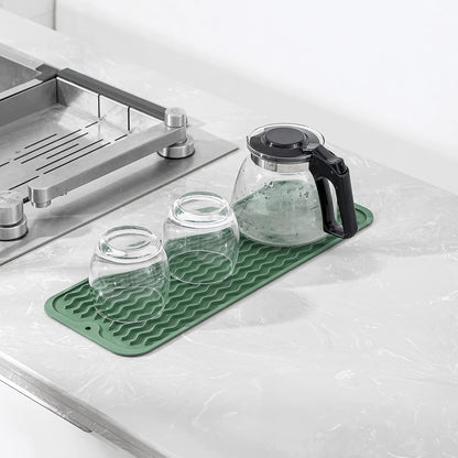 MicoYang Silicone Dish Drying Mat for Multiple Usage,Easy clean,Eco-friendly,Heat-resistant Silicone Mat for Kitchen Counter,Sink,Bar,Bottle,or Cup Green M 17 inches x 6 inches
