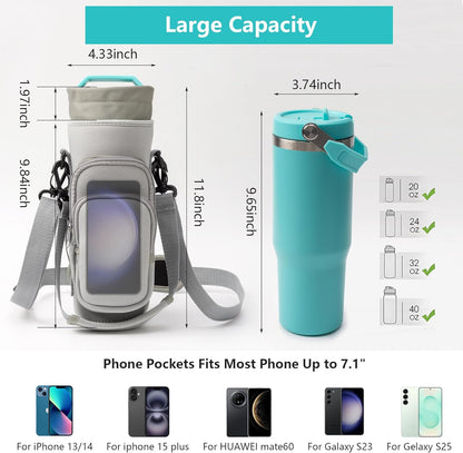 Water Bottle Carrier Bag,Water Bottle Holder with Straps Phone Pockets Fits Stanley Owala 16/24/32/40oz