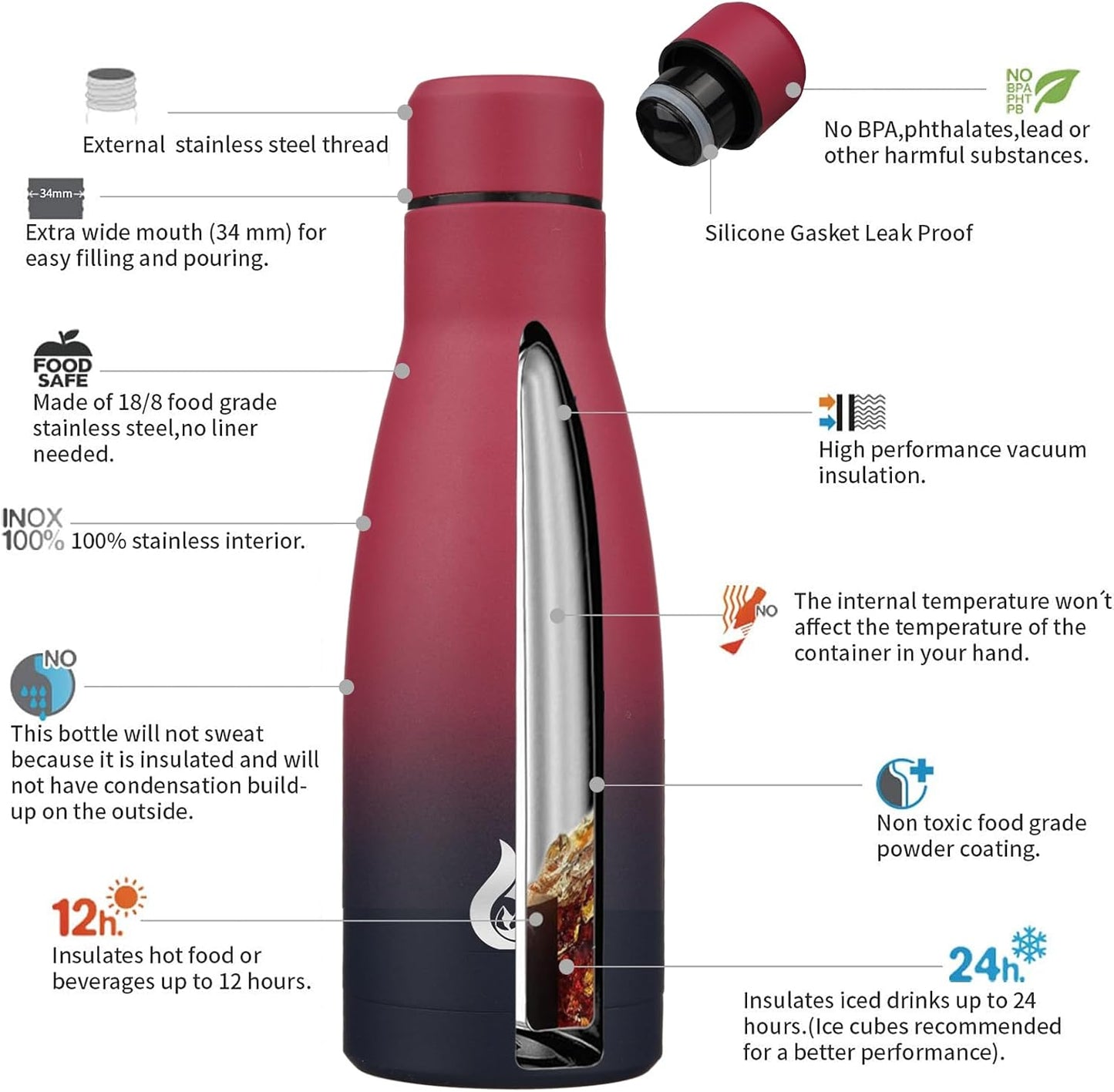 BJPKPK Insulated Water Bottle 12oz Small Stainless Steel Water Bottles Reusable Metal Thermal Keep Cold and Hot,Dreamy Purple - Colors B