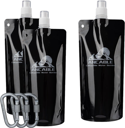Ancable 33oz (1L) Collapsible Water Bottles, 3-Pack Reusable Travel Foldable Water Bottles for Hiking Camping Running Bike, BPA-Free Water Bottle